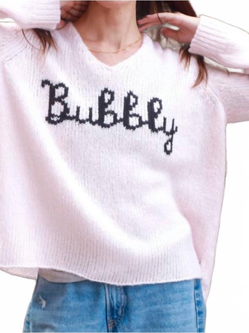 Wooden Ships 'Bubbly' Pink Knit V-Neck Sweater Small - Picture 2 of 7